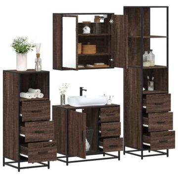 Vidaxl 4 Piece Bathroom Furniture Set Brown Oak Engineered Wood