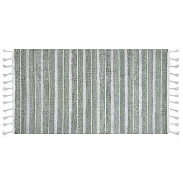 Area Rug Green Fabric 80 X 150 Cm Living Room Bedroom Stripe Pattern Modern Beliani