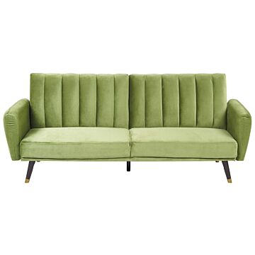 Sofa Bed Olive Green Sleeper Convertible Velvet Upholstery Elegant Glam Modern Living Room Bedroom Beliani