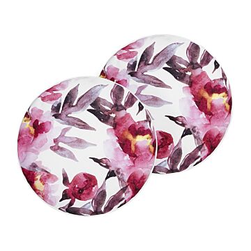 Set Of 2 Garden Cushions White And Pink Polyester Floral Pattern ⌀ 40 Cm Round Modern Outdoor Patio Water Resistant Beliani