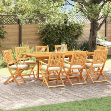 Vidaxl Folding Garden Chairs With White Cushion 8pcs Solid Acacia Wood