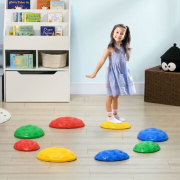 Zonekiz 8pcs Kids Stepping Stones With Non-slip Mats, Balance River Stones Sensory Toys For 3-8 Years Old