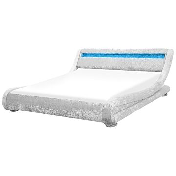 Platform Bed Frame Silver Velvet Upholstered Led Illuminated Headboard 6ft Eu Super King Size Sleigh Design Beliani