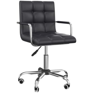 Vinsetto Mid Back Pu Leather Home Office Desk Chair Swivel Computer Chair With Arm, Wheels, Adjustable Height, Black