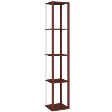 Homcom Rgb Led Floor Lamp With Shelves, Modern Dimmable Standing Lamp With Remote Control, Adjustable Brightness & Speed For Living Room, Bedroom, Office, Brown