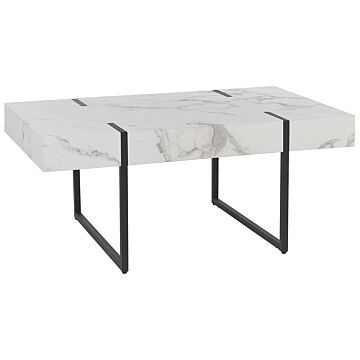 Coffee Table White With Black Mdf Metal 100 X 60 Cm Marble Effect Tabletop Legs Rectangular Modern Style Beliani