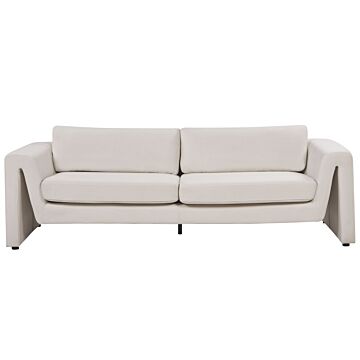 3 Seater Sofa Light Beige Velvet Upholstered Accent Armrests Cushioned Backrest Beliani