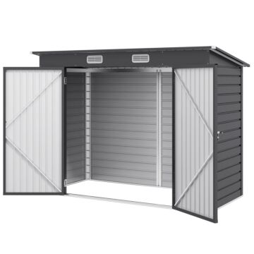 Outsunny 8 X 4ft Galvanised Garden Storage Shed, Metal Outdoor Shed With Double Doors And 2 Vents, Grey