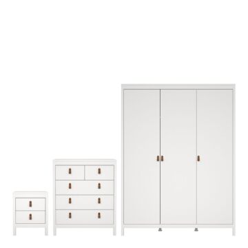 Barcelona 3 Piece Bundle, Bedside, Chest And 3 Door Wardrobe In White