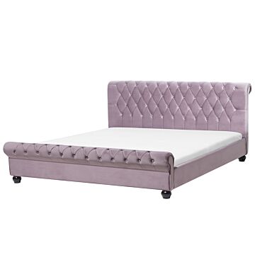 Bed Frame Pink Velvet Upholstery Black Wooden Legs Super King Size 6ft Buttoned Glam Beliani