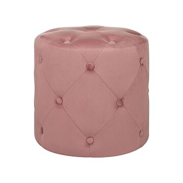 Round Tufted Pink Ottoman Pouffe Quilted Footstool Chesterfield Beliani