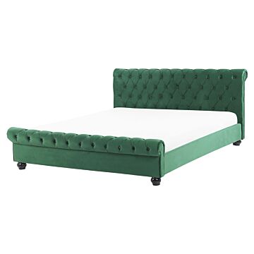 Bed Frame Green Velvet Upholstery Black Wooden Legs King Size 5ft3 Buttoned Glam Beliani