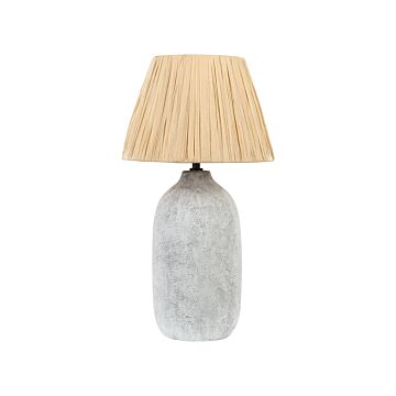 Table Lamp Grey Ceramic 56 Cm Natural Paper Cone Shade Bedside Living Room Bedroom Lighting Beliani