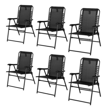 Outsunny 6 Pcs Patio Folding Chair Set, Outdoor Portable Loungers For Camping Pool Beach Deck, Lawn W/ Armrest Steel Frame Black