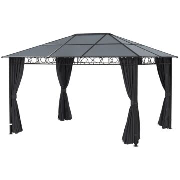 Outsunny Hardtop Gazebo Garden Pavilion With Uv Resistant Polycarbonate Roof, Curtains, Steel & Aluminium Frame, 3 X 4m, Grey
