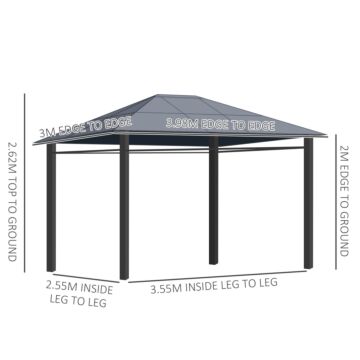 Outsunny Hardtop Gazebo Garden Pavilion With Uv Resistant Polycarbonate Roof, Curtains, Steel & Aluminium Frame, 3 X 4m, Grey