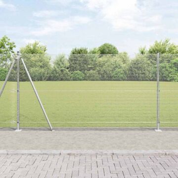Vidaxl Welded Wire Fence With 13 Flanged Posts 1.2x50 M Galvanised Steel