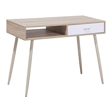 Office Desk Light Wood And White 100 X 48 Cm Drawer Shelf Scandinavian Beliani