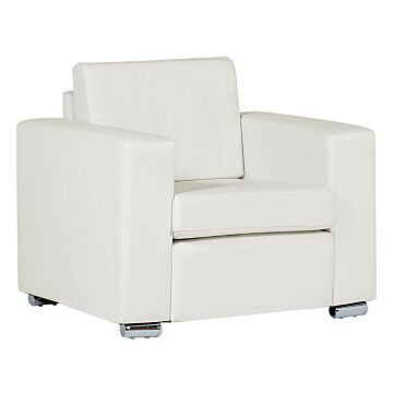 Armchair Club Chair White Split Leather Upholstery Chromed Legs Retro Design Beliani