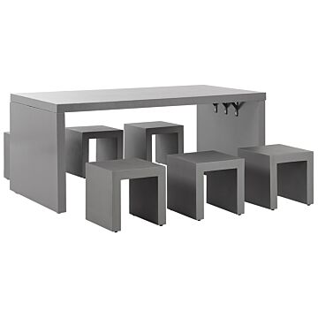 Garden Dining Set Grey Concrete Rectangular Table 6 Stools 6 Seater Water Resistant Beliani