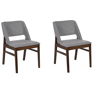 Set Of 2 Dining Chairs Dark Wood And Grey Polyester Fabric Rubberwood Legs Retro Traditional Style Beliani