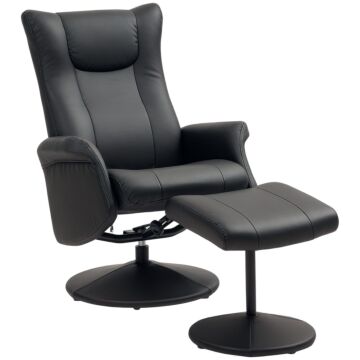 Homcom Swivel Recliner Chair With Footstool, Pu Leather Recliner Armchair With Adjustable Back And Steel Frame, Reclining Chair Lounge With Flared Armrests For Living Room, Black