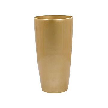 Indoor Outdoor Plant Flower Pot Gold Stone Mixture High Gloss Round Tall 40 Cm Modern Design Beliani