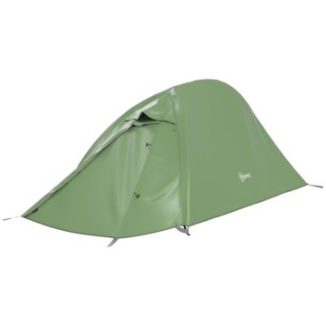 Outsunny Double Layer Camping Tent, 1-2 Man Backpacking Tent With Carry Bag, 2000mm Waterproof And Lightweight, Green