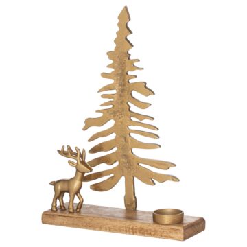 Large Cast Tree And Stag Candle Holder Ornament