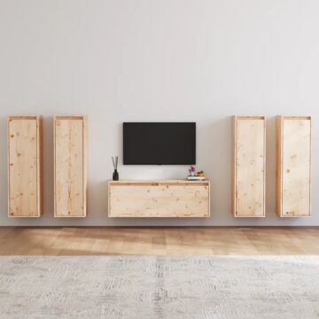 Vidaxl Tv Cabinets 5 Pcs Solid Wood Pine