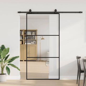 Vidaxl Sliding Door With Hardware Set Black 102x205 Cm Esg Glass