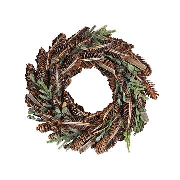 Christmas Wreath Brown Wooden Pine Cones Synthetic Twigs Traditional Design Round 35 Cm Beliani