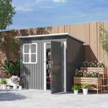 Outsunny 7 X 4ft Storage Shed Galvanised Steel Garden Shed, Metal Shed With Foundation Kit, Window, Lockable Wide Door And Air Vents For Outdoor Patio, Dark Grey