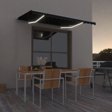Vidaxl Manual Retractable Awning With Led 350x250 Cm Anthracite