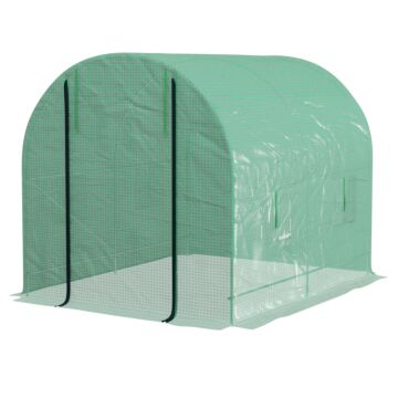 Outsunny 2.5 X 2m Walk-in Polytunnel Greenhouse, With Steel Frame, Pe Cover, Roll-up Door And 4 Windows, Green