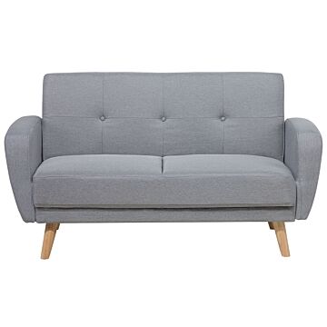 Sofa Bed Grey Fabric Upholstered 2 Seater Convertible Wooden Legs Modern Minimalistic Living Room Beliani