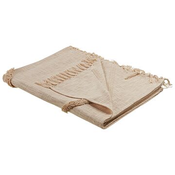 Blanket Beige Cotton 130 X 180 Cm Bed Throw Boho Beliani