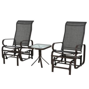 Outsunny 3 Piece Outdoor Swing Chair With Tea Table Set, Patio Garden Rocking Furniture