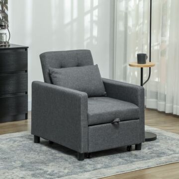 Homcom 3-in-1 Chair Bed, Convertible Sleeper Chair With Adjustable Backrest, Pillow And Footrest For Living Room, Dark Grey
