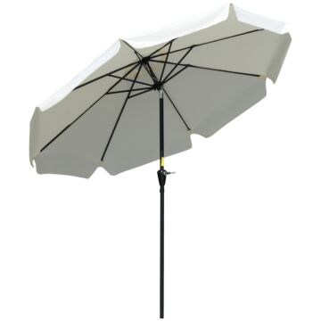 Outsunny 2.66m Patio Umbrella Garden Parasol Outdoor Sun Shade Table Umbrella With Ruffles, 8 Sturdy Ribs, Cream White