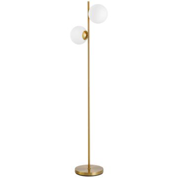Homcom 2 Glass Shade Floor Lamp Metal Pole Cool Modern Decorative W/ Floor Switch Home Office Furnishing Gold