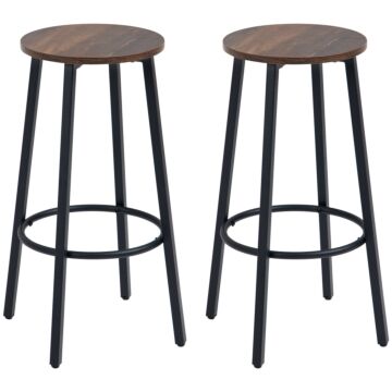 Homcom Bar Stools Set Of 2, Industrial Breakfast Bar Stools With Round Footrest And Steel Legs For Dining Room, Kitchen, Rustic Brown