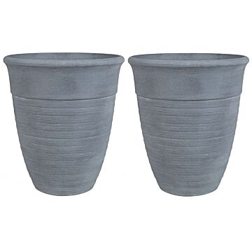 Set Of 2 Plant Pots Planter Solid Grey Stone Mixture Polyresin Square Ø 50 Cm All-weather Beliani