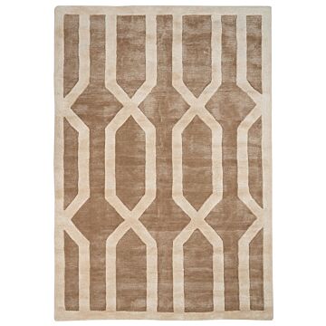 Area Rug Beige Brown Viscose Wool 160 X 230 Cm Geometric Pattern Hand Tufted Low Pile Living Room Cotton Backing Modern Beliani