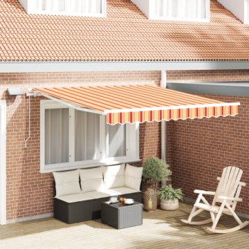 Vidaxl Manual Retractable Awning With Led Yellow And Orange 300x250 Cm