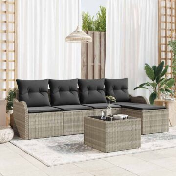 Vidaxl 6 Piece Garden Sofa Set With Cushions Grey Poly Rattan