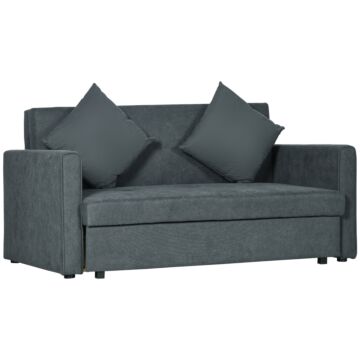 Homcom 2 Seater Sofa Bed, Convertible Bed Settee, Modern Fabric Loveseat Sofa Couch W/ 2 Cushions, Hidden Storage For Guest Room, Dark Grey