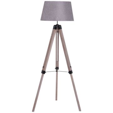 Homcom Wooden Adjustable Tripod Free Standing Floor Lamp Bedside Light E27 Bulb Compatible