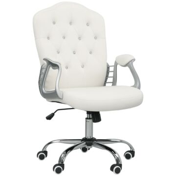 Vinsetto Velvet-feel Work Chair, With Diamante Back - Cream