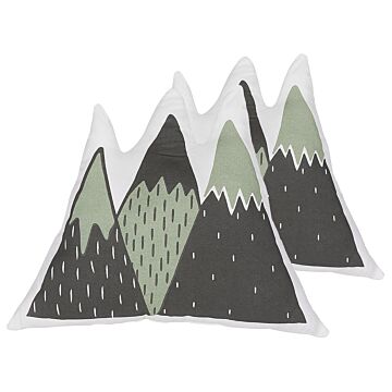Set Of 2 Kids Cushions Green And Black Fabric Mountains Shaped Pillow With Filling Soft Children's Toy Beliani